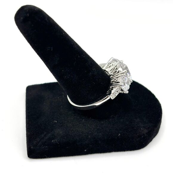 Gorgeous Three Stone CZ Sterling Silver Marked Engagement Ring | Size 8 - Picture 2 of 12